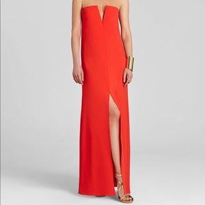 BCBG MaxAzria deep V high slit sheath gown